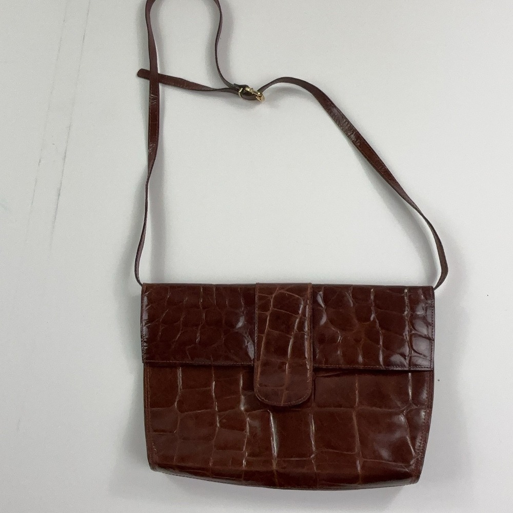 Vintage Ann Taylor Crossbody Bag Womens Small Brown Croc Leather Italy